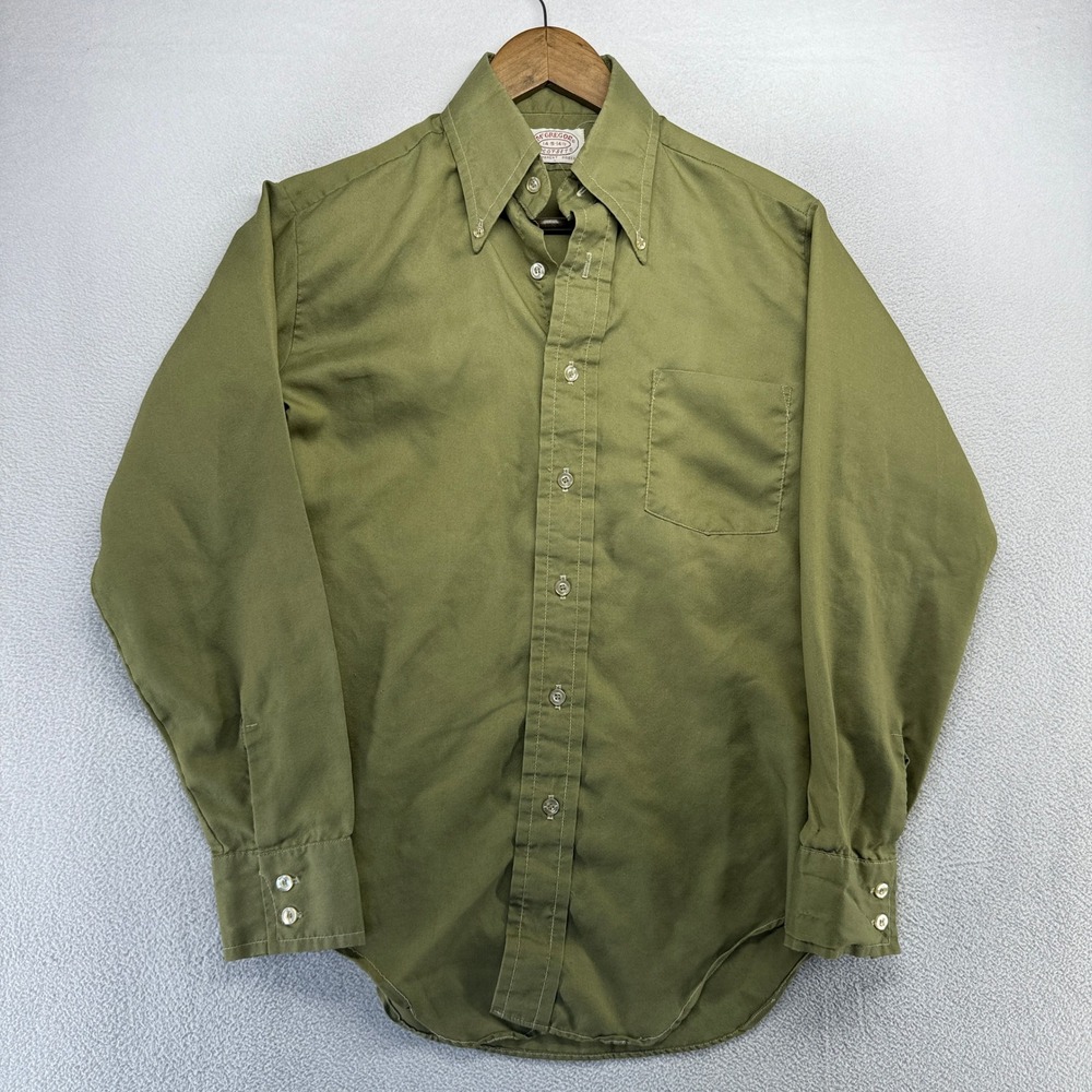 Vintage McGregor Button Down Shirt Mens Small 14 14.5 Olive Green Scotset 60s